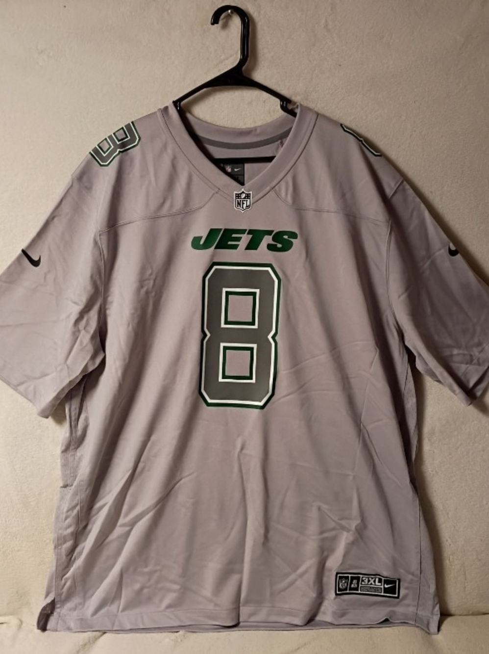 New York Jets #8 Aaron Rodgers Grey Football Jersey with Green Accents Size 3XL